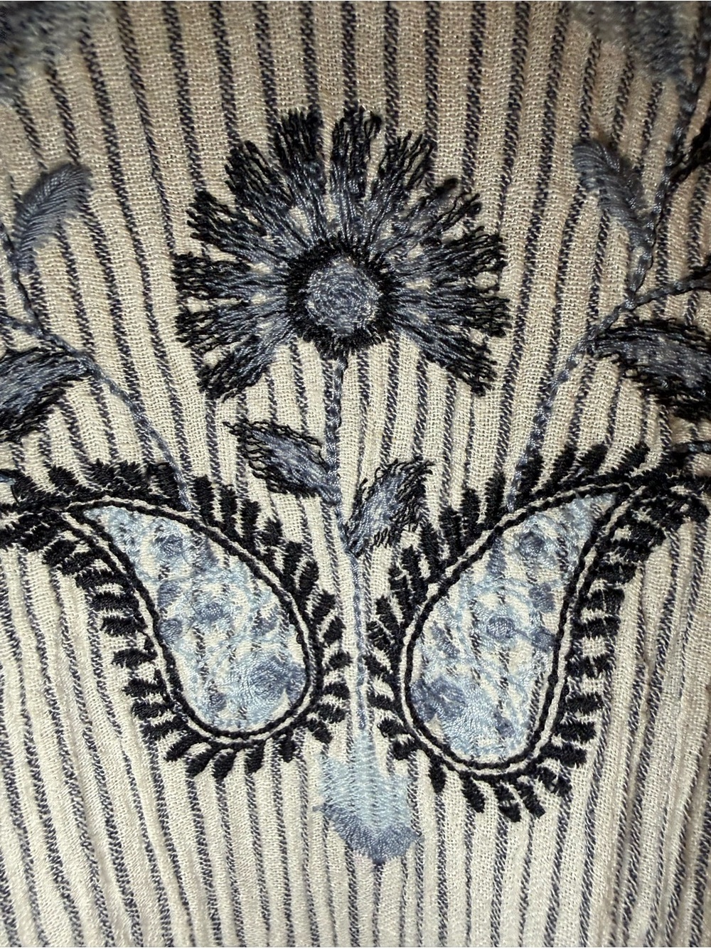 J. Jill Cream and Navy Striped Top with Embroidered Neckline - Picture 3 of 11